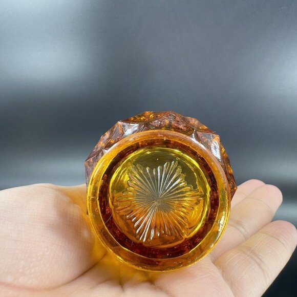 1960s LE Smith Amber Dominion Pattern Toothpick Holder Faceted Vintage Glass - Picture 10 of 13
